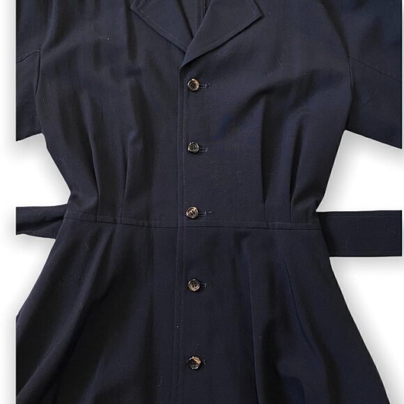Vintage 90s, Comme des Garçons Tricot Navy Wool Belted Midi Dress, Size Small - Picture 5 of 16